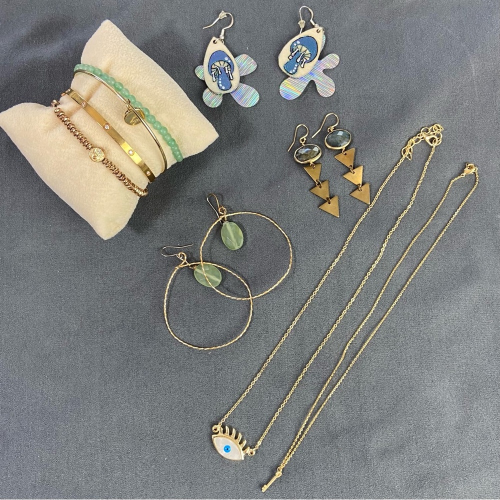 Lot Bundle Jewelry Necklace Earring Bracelet Eye Key Boho Stones Mushroom